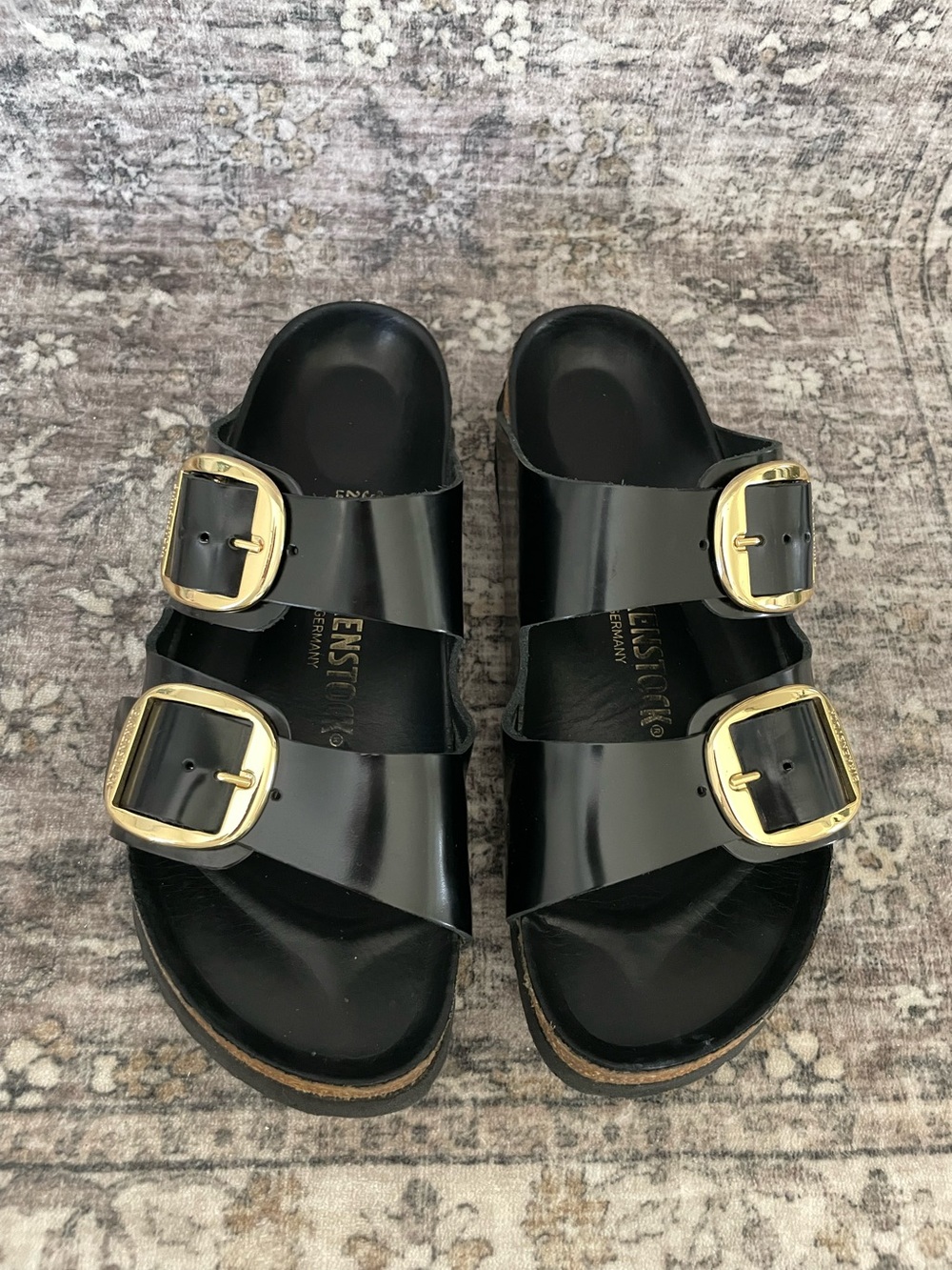 Birkenstock arizona big buckle black high shine size 39 gold